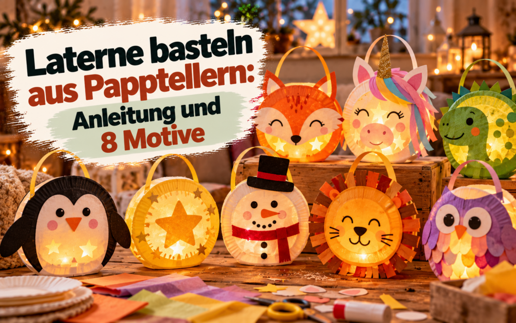 Laterne basteln aus Papptellern: Anleitung und 7 Motive